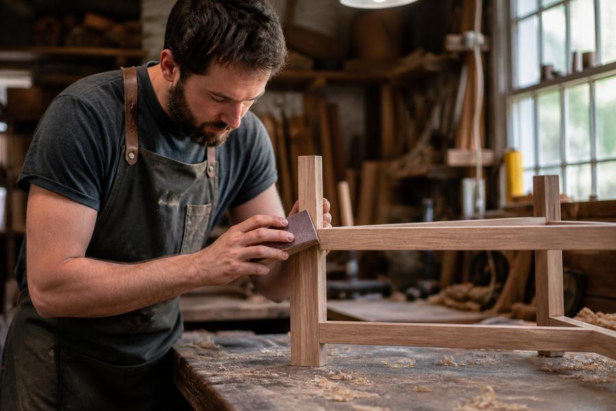Carpenter working with wood in a workshop