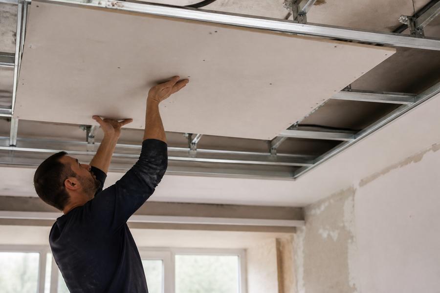 False ceiling installation work in a room