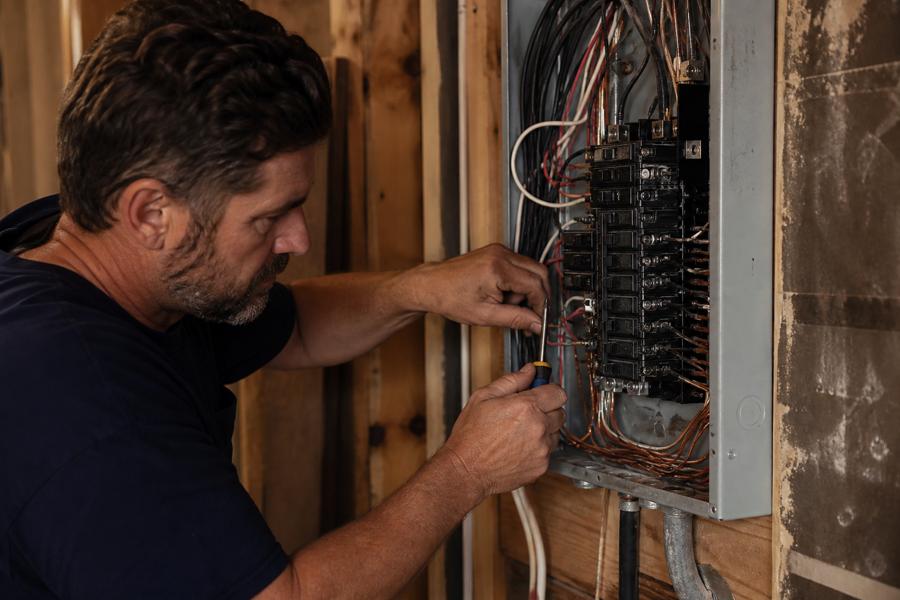 Electrician working on residential wiring